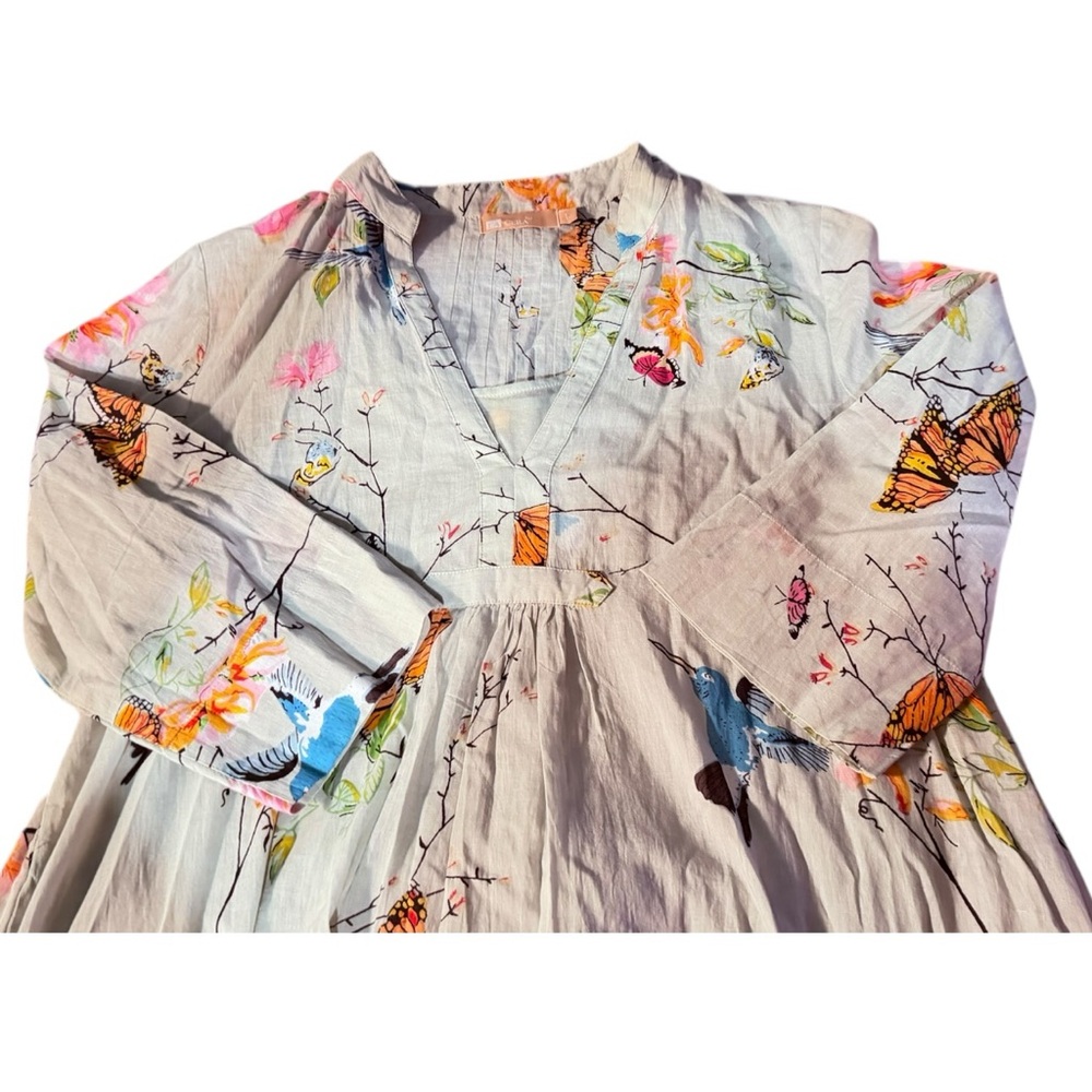 LA CERA 100% Cotton Voile Lined Hummingbird Caftan - Picture 4 of 14